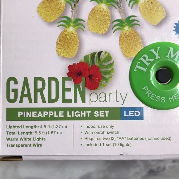 NIB Garden Party Pineapple LED String Light Set 10 Lights Indoor 4.5’ - Picture 3 of 7
